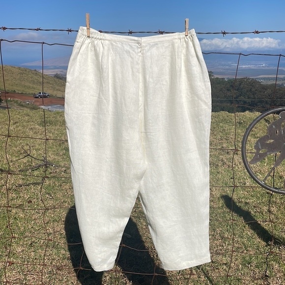 IVORY Linen Cropped Wide Leg Pants Linea By Louis Dell’Olio 1X - Picture 6 of 9